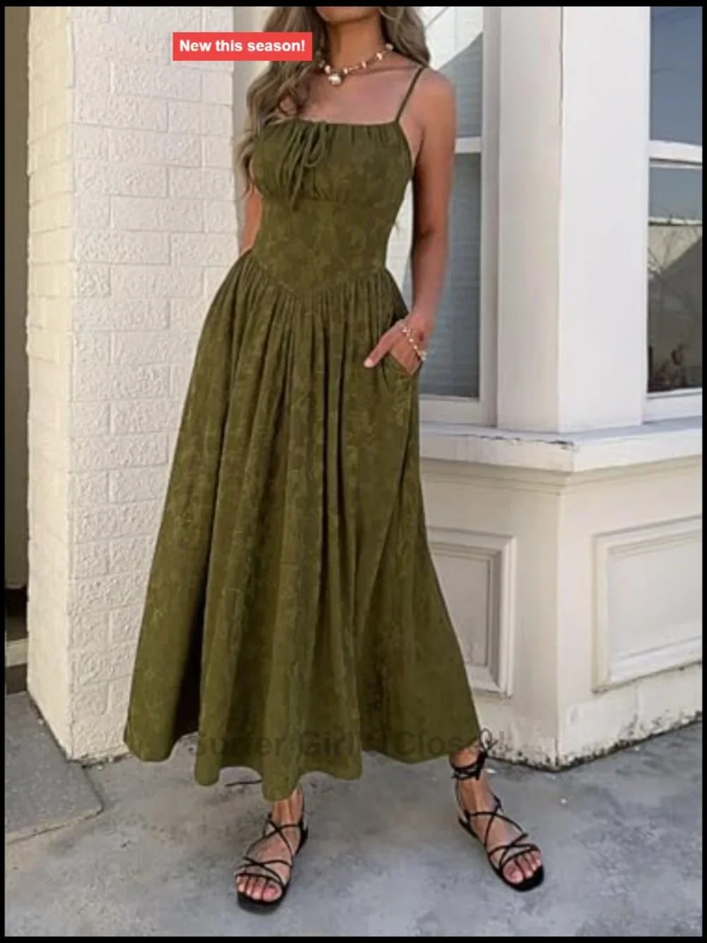 Floral Maxi Dress Spaghetti Strap Sleeveless A-Line Tie Front with Pockets